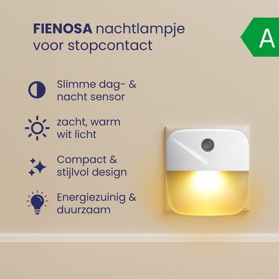 Nachtlampje Stopcontact - Nachtlampje Kinderen - Nachtlampje Baby - Kerstcadeau - Nachtlampje Volwassenen - Dag en Nacht Sensor -Warm Wit Licht - Fienosa — afbeelding 2