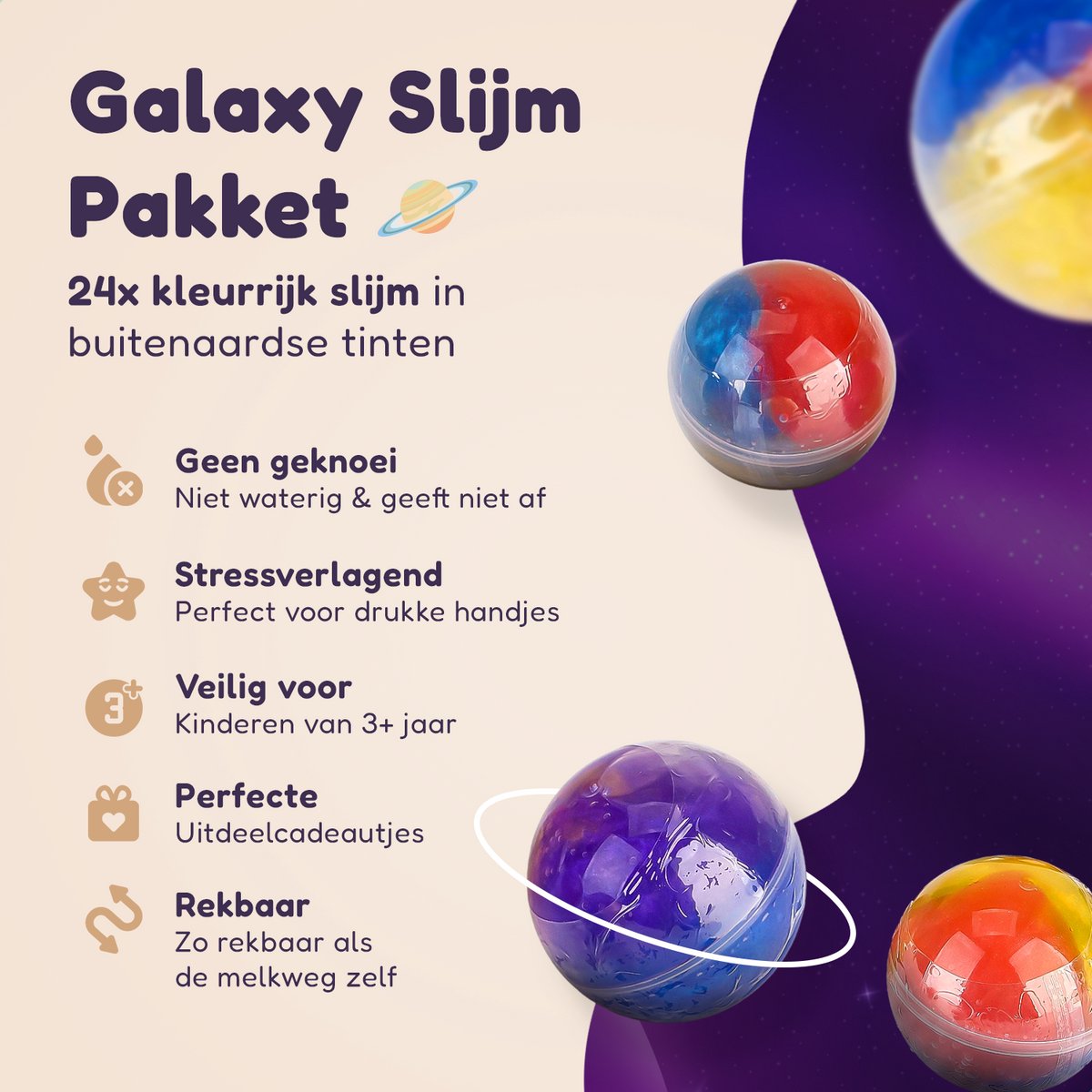 Partizzle 24x Galaxy Slijm Pakket - Universum Astronaut Uitdeelcadeautjes - Grabbelton Maken Slime Speelgoed - Traktatie Cadeautjes voor Kinderen - Gekleurd — afbeelding 2