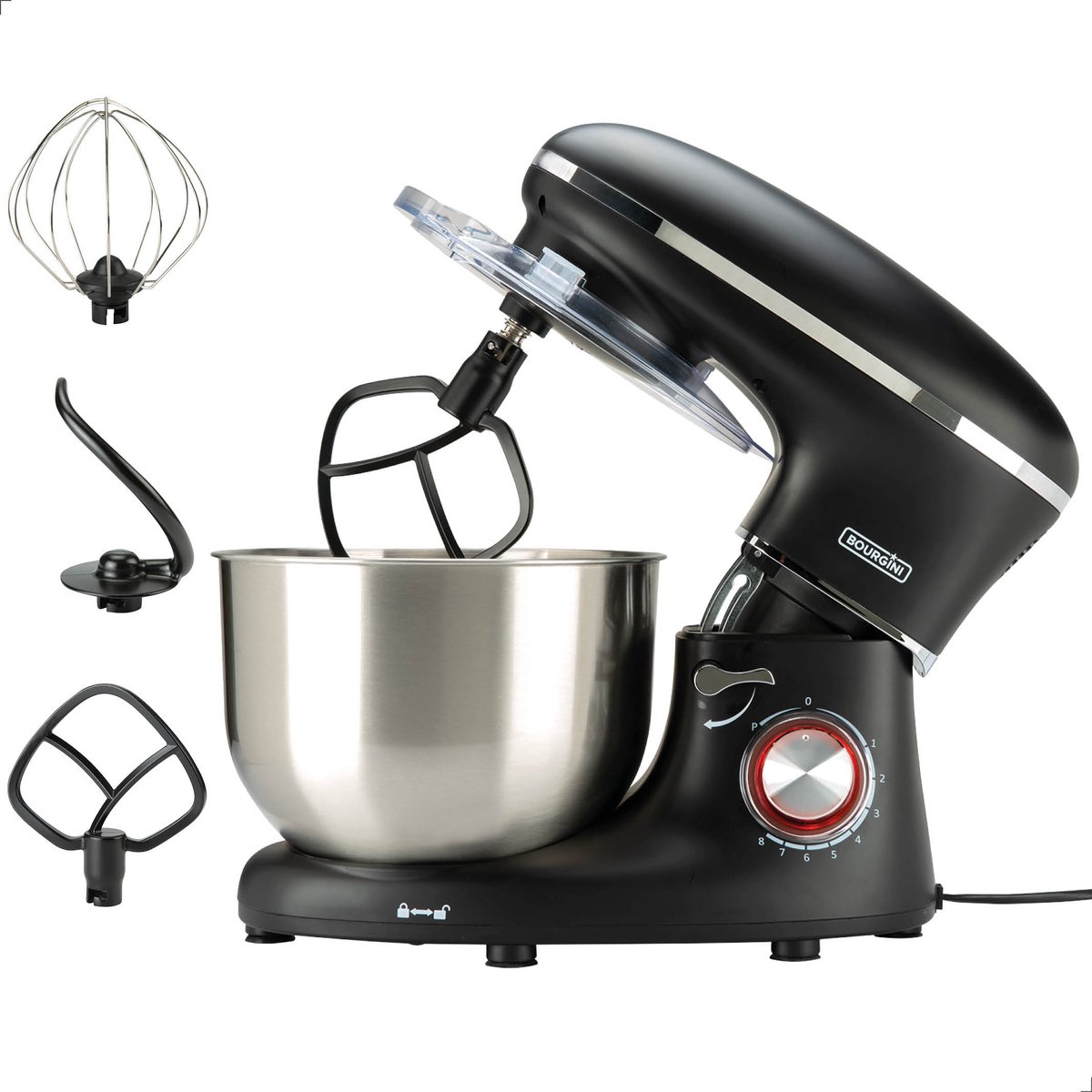 Bourgini Kitchen Chef Plus - XL Keukenmachine - 6.2L mengkom - Keukenrobot - 3 Accessoires - Keukenmixer - 1.2kg pizza/brooddeeg kneden