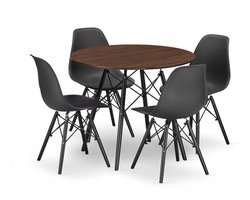 Set Ronde Eettafel TODI Ø80 cm Essen / Zwart + 4 Eetkamerstoelen OSAKA Zwart – Eetkamerset – Eethoek – Scandinavisch Design - Compact en Modern – Geschikt voor Keuken, Eetkamer en Woonkamer - Ideaal voor Kleine Ruimtes