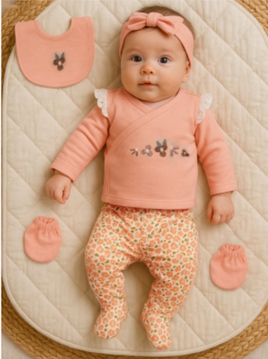 Bloemen - Baby newborn 5-delige kleding set meisjes - Newborn kleding set - Newborn set - Babykleding - Babyshower cadeau - Kraamcadeau