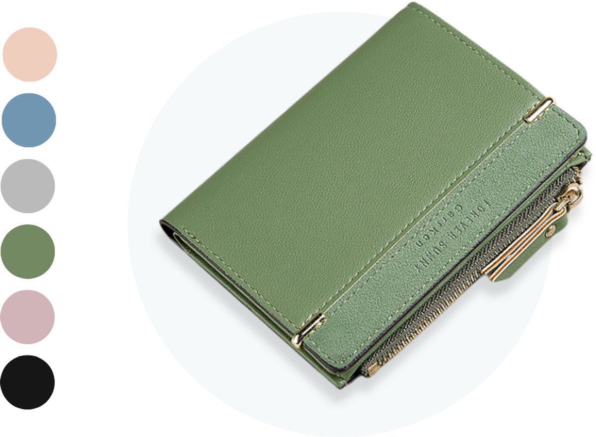 ZILOU® Portemonnee Dames Klein - tot 12 Pasjes - Portefeuille Dames ritssluiting - voor Munt- en Briefgeld - Kunstleer - Groen