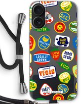 Case Company® - Hoesje met koord geschikt voor iPhone 16 hoesje met Koord - Fruitsticker - Telefoonhoesje met Zwart Koord - Bescherming aan alle Kanten en Over de Schermrand