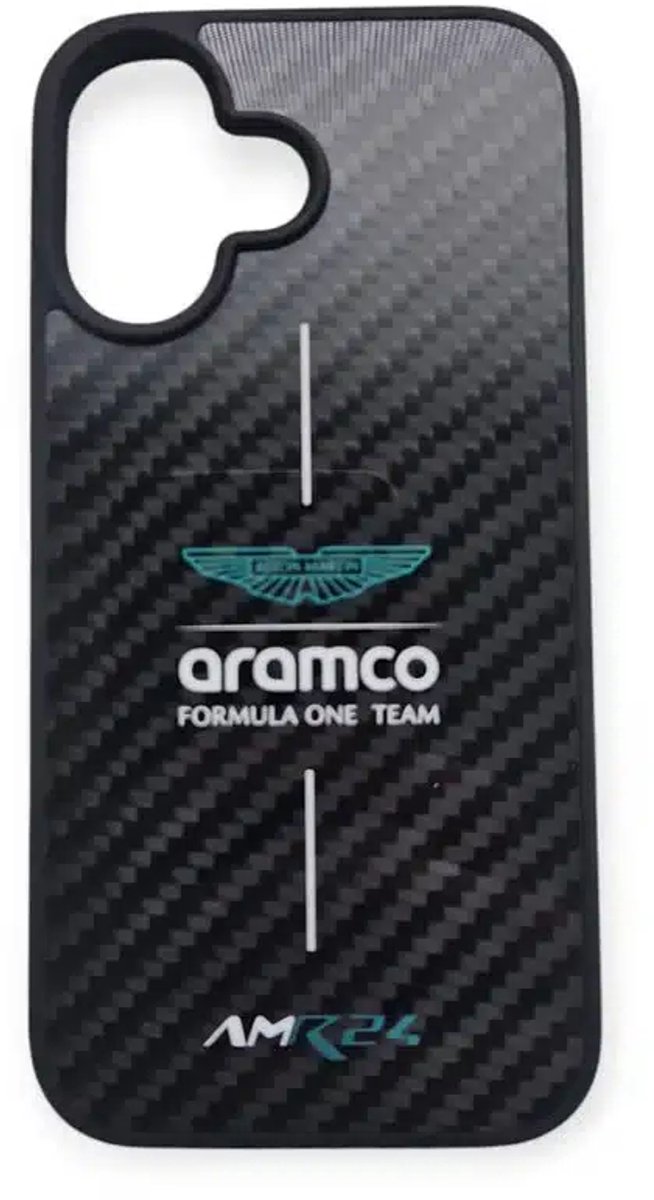 Aston Martin – Backcover iPhone 16 – Magsafe – Carbon Logo - Zwart