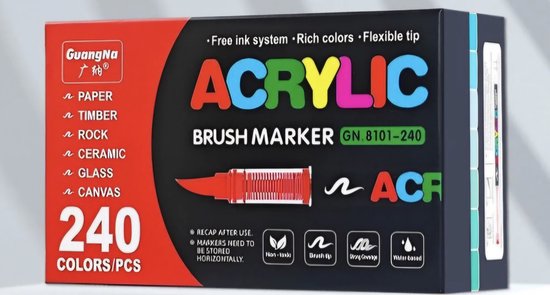 Guangna Brush markers - 240 Kleuren Acrylstiften - Acrylmarkers - Acrylverf Markers voor Glas, Hout, Steen, Keramiek, Stoffen, Metalen, Canvas