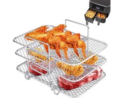 EXCITAT Grillrek - Droogrek - Grillrek van roestvrij staal - Stapelbaar - Geschikt voor het bereiden van biefstuk, kip, vis, spek, groenten en friet - Zilver