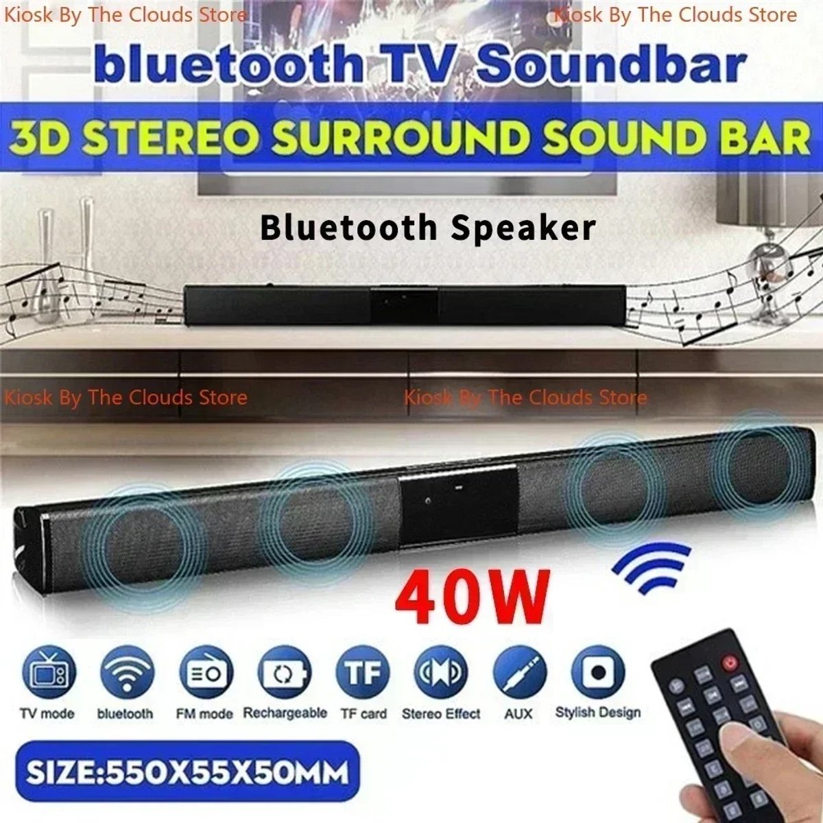 Afbeelding 2 van Maison Nordique - Sounders voor tv - Soundbar pc - Sounbars - Draadloos - Bluetooth - 55x5x5cm - Draagbaar - Zuiver geluid - Zwart