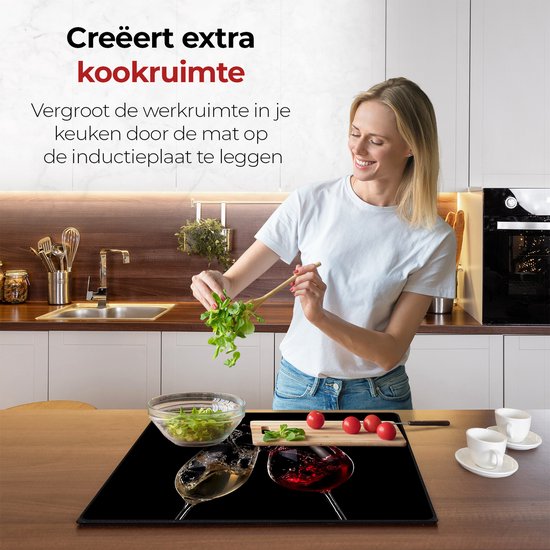 KitchyMist Inductie Beschermer 78x52 cm - Wijn - Kookplaat Beschermer - Afdekplaat voor Kookplaat - Inductie Mat - Spatscherm Achterwand Keuken