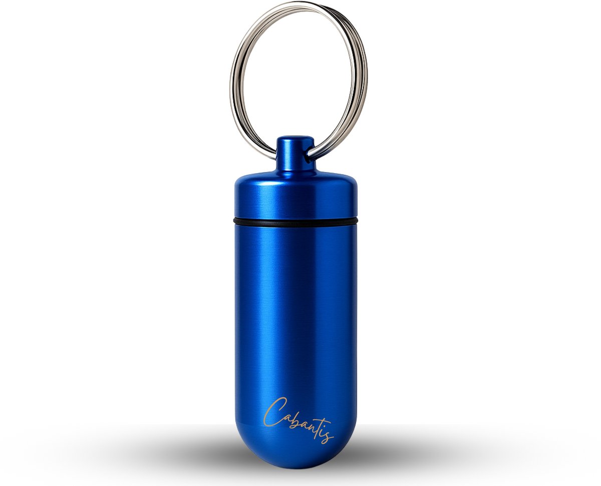 Cabantis® Mini Pillendoos Sleutelhanger – Waterdicht Aluminium Medicijndoosje – Compact Pillen Organizer voor Onderweg – Sleutelhanger voor Pillen & Vitamines - Blauw