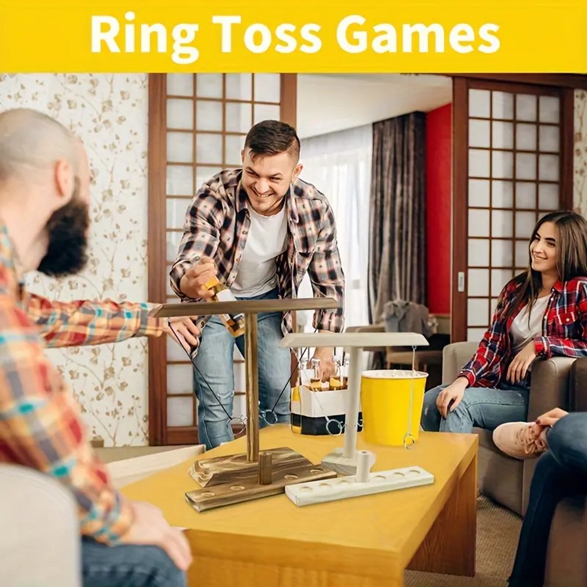 Houten Haak-en-Ringenspel – Swingend Werpspel voor Binnen & Buiten, Klassiek Design