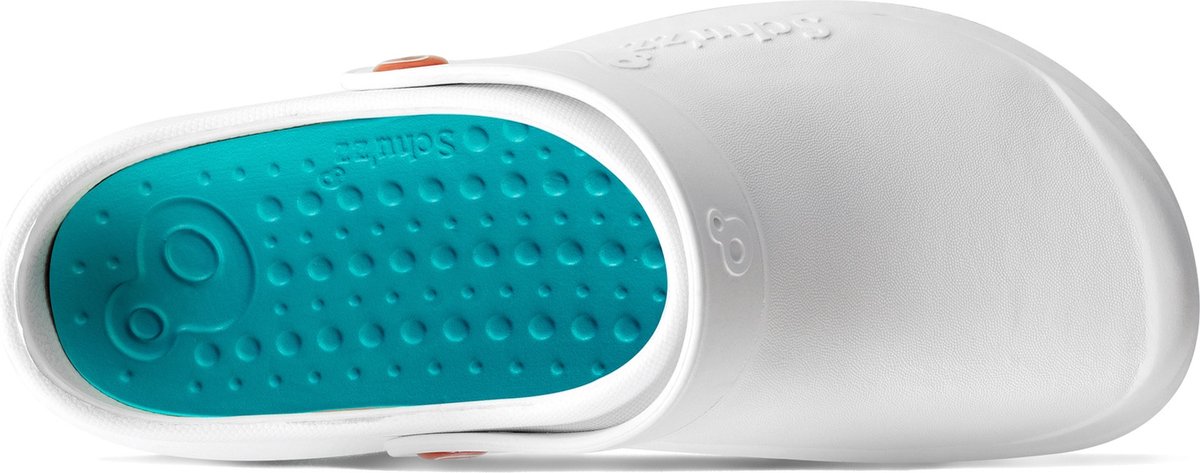 Schu'zz Schuzz Herren Clog Berufsschuhe PROTEC Homme uni Blanc & Bleu pétrole / Weiß-44