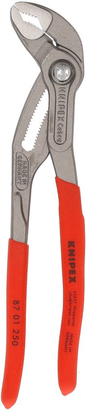 Knipex Cobra Hightech-waterpomptang grijs geatramenteerd, met anti-slip kunststof bekleed 250 mm 87 01 250 Knipex Cobra Hightech-waterpomptang grijs geatramenteerd, met anti-slip kunststof bekleed 250 mm 87 01 250