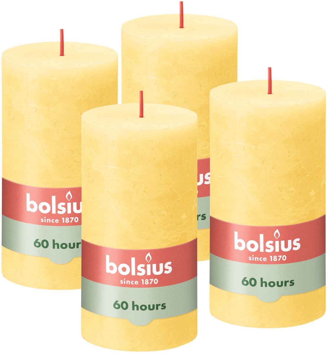 Bolsius Rustieke Kaars - 4 Stuks - Licht Geel - 13cm