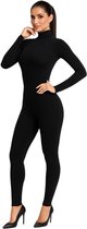 Joya Kids® Zwarte Jumpsuit Dames | Thermo Bodycon Catsuit met Fleece Binnenlaag | Aansluitend Stretch Pak met Rits Achterkant & Col | Basis Onderlaag Winter | Verkleedpak Vrouw Halloween | Maat L