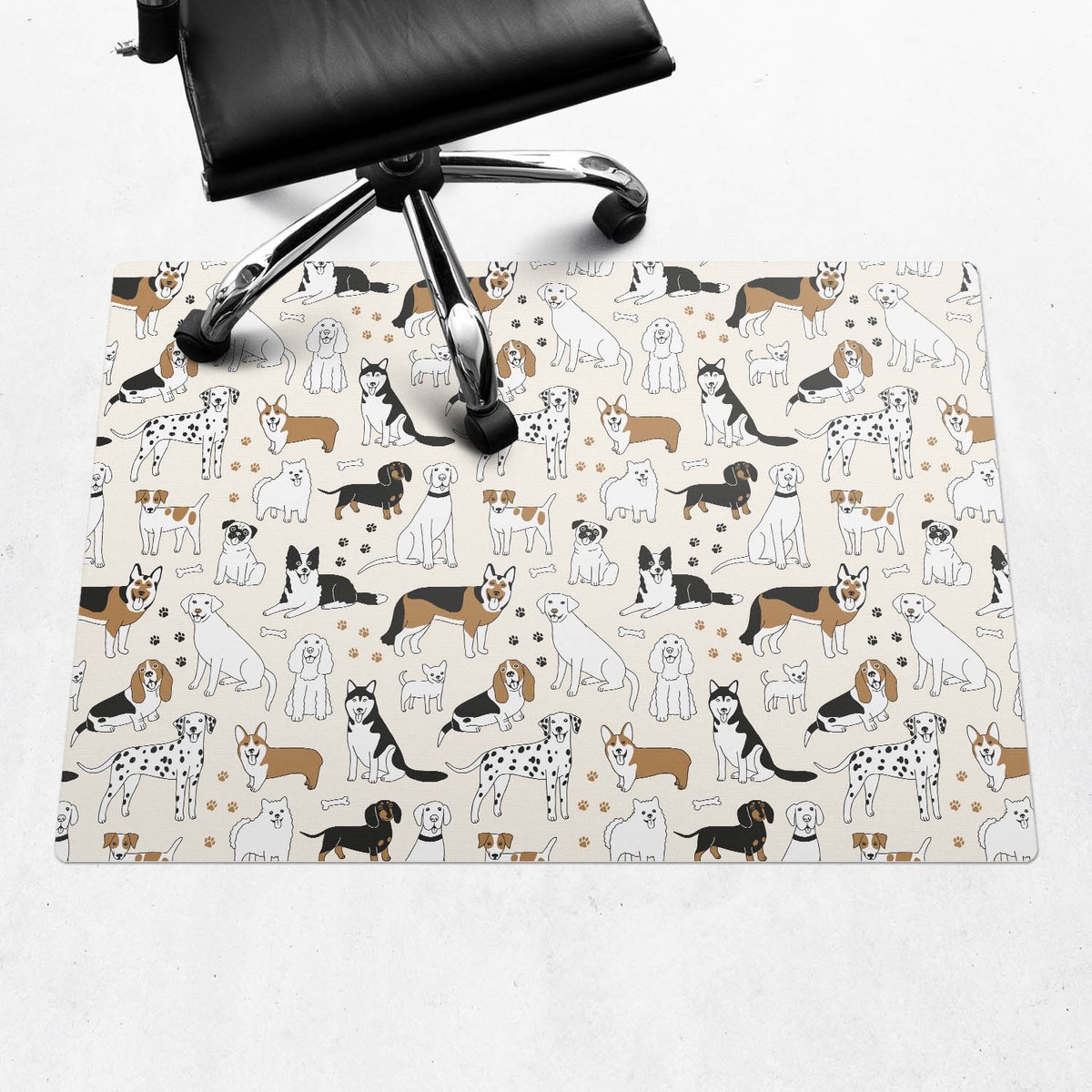 Wallfluent - Vloerbeschermer Patroon Met Honden - 100x70 cm - Beige Bureau Stoel Mat - Rechthoekig - Vloerbeschermer Groot-Stoel Mat-Kantoordecoraties - Boho-patroon