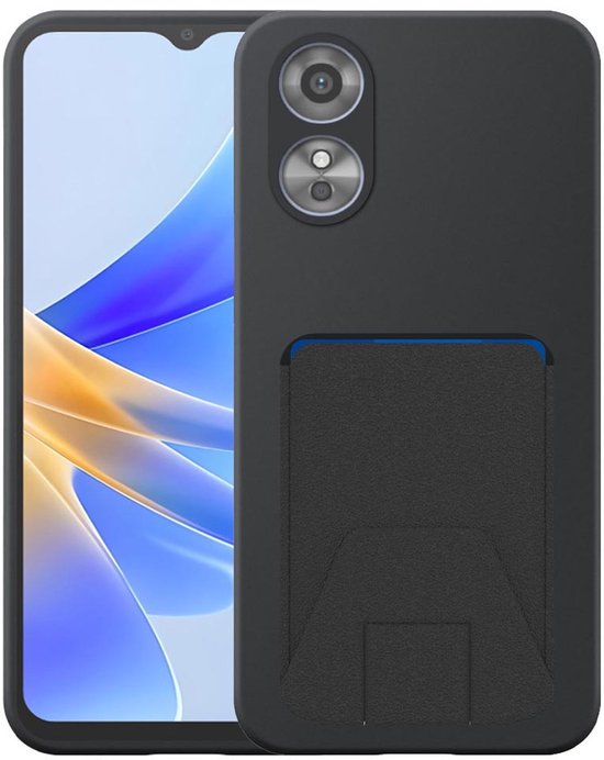 Étui pour Oppo A17 avec porte-cartes en cuir ajustable - Coque arrière Flexible en Siliconen TPU avec fente pour carte en cuir ajustable - Zwart - Smartphonica compatible avec Oppo A17