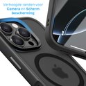 Zwarte hoes met blauwe rand, verhoogde randen voor camera en scherm.