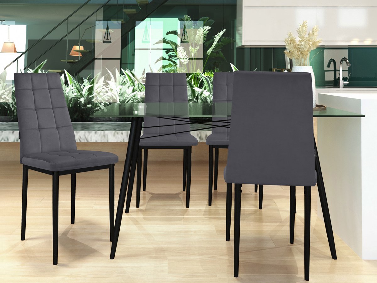 Notio Living Becca-Eetkamerstoel - Set van 4 - Antraciet Fluweel Grijs