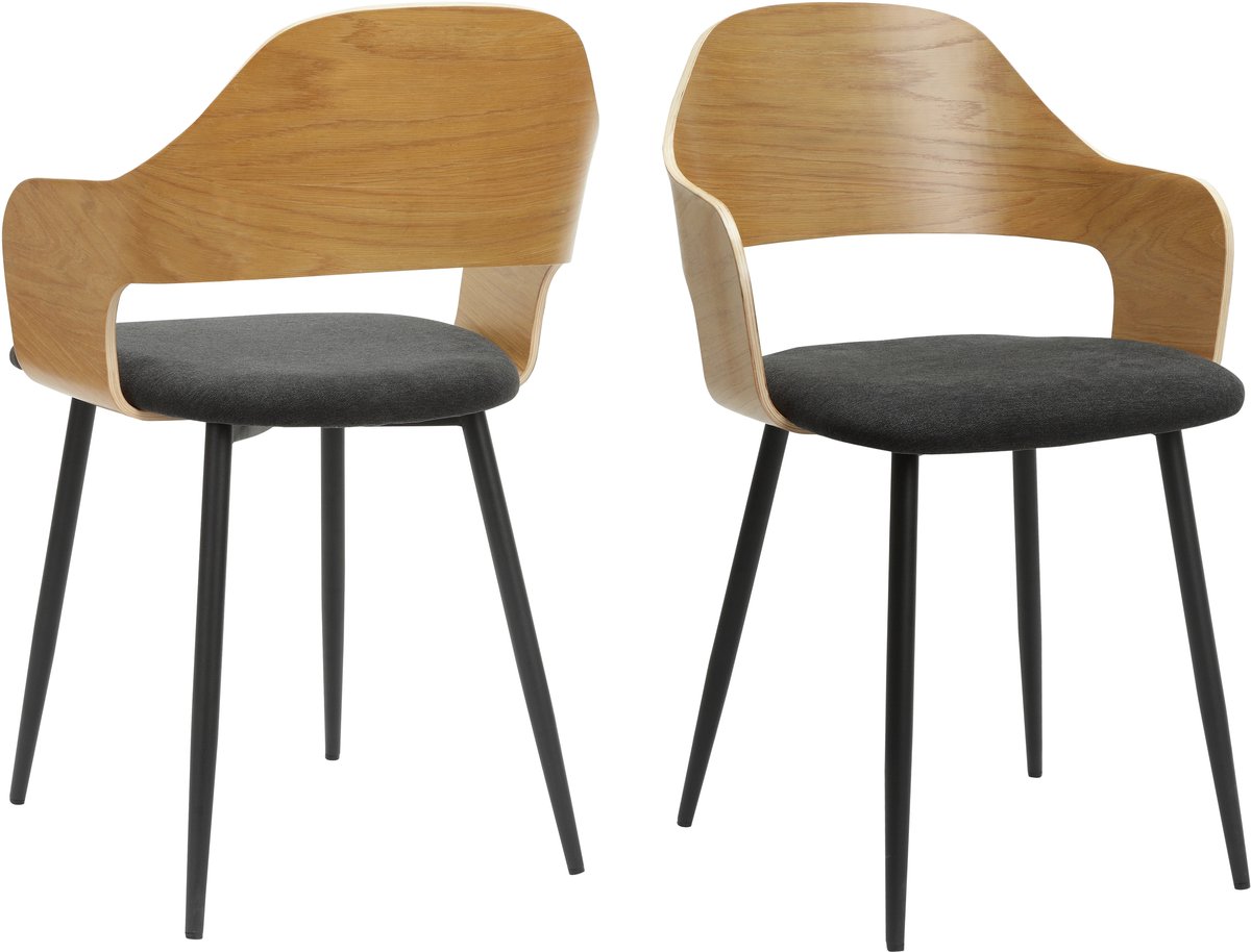Notio Living Belle-Eetkamerstoel - Set van 2 - Zwart Eikenlook