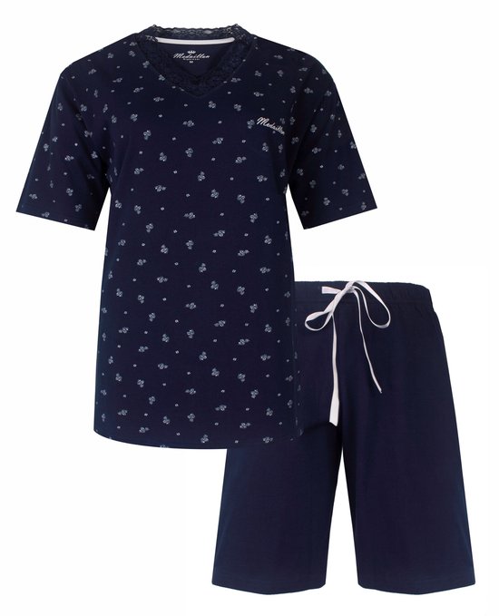 Medaillon Dames Shortama - Pyjama Set - Nachtkleding - Donker Blauw - Maat XL