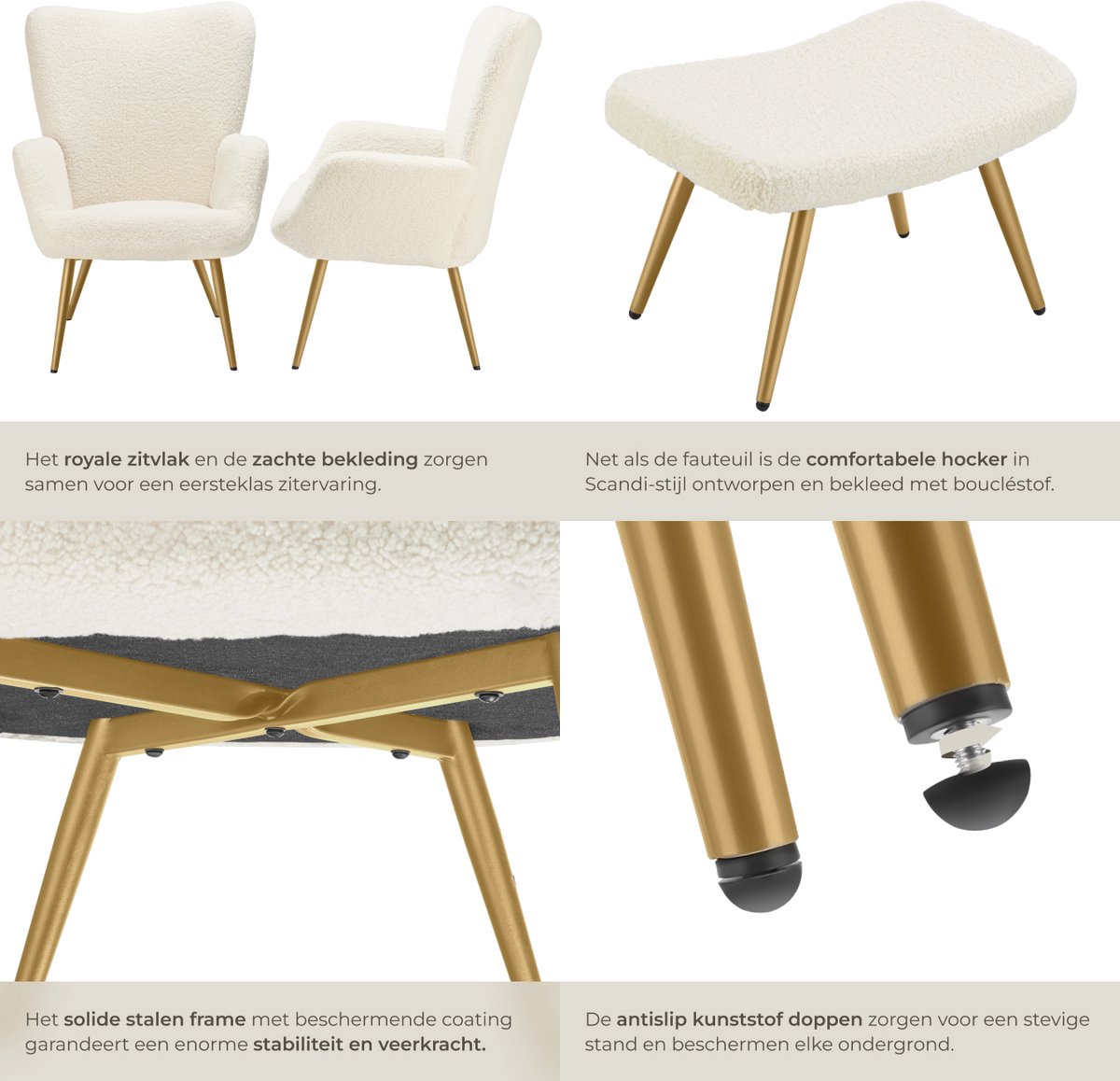 tectake tectake Oorfauteuil met Hocker - afbeelding 3