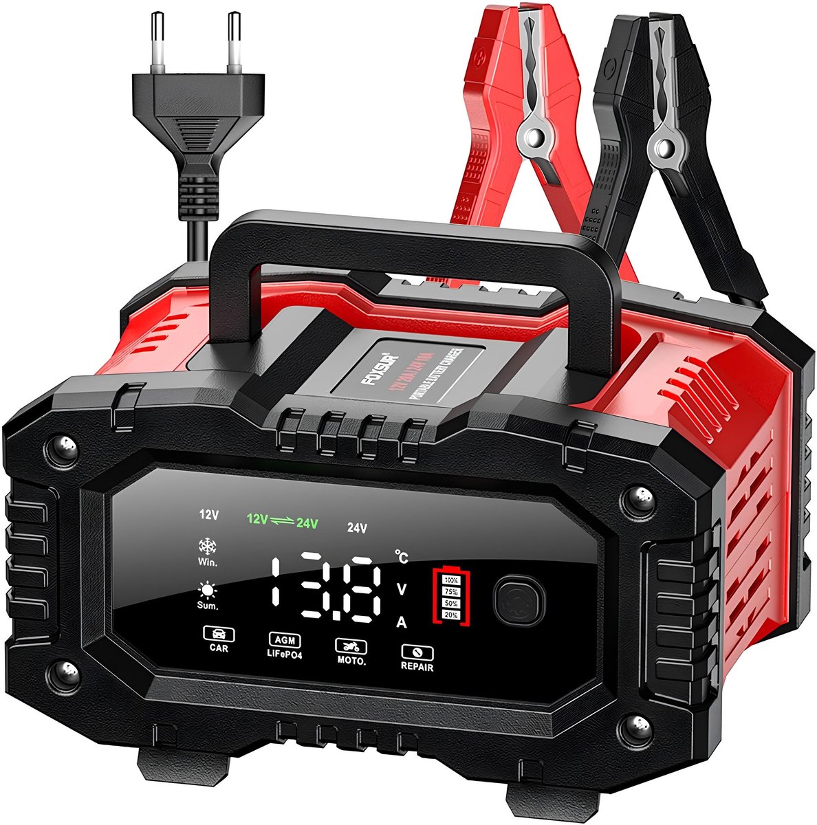 EAFC Auto-acculader 20A/10A 12V/24V Volledig automatische slimme lader 300W/150W Pulsreparatie voor AGM GEL WET loodzuurladen