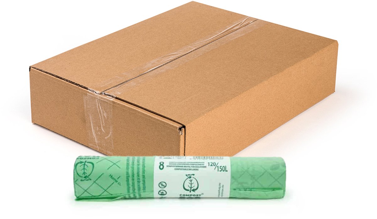 Compostbag AFVALZAK met kiemlogo voor in de container - 120-150 liter biozak container - gft afvalzak - container composteerbare afvalzak - containerzak