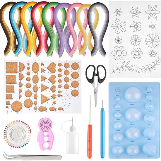 Quilling Set voor beginners - 900 Strips 5mm*39cm Quilling Papier - Filigraan papier - Quilling tools - Bord met kurk - Spelden - Pincet - Paper quilling kit set - Quilling Gereedschap Set - Gereedsschap voor filigraan papierkunst - Stroken Pakket