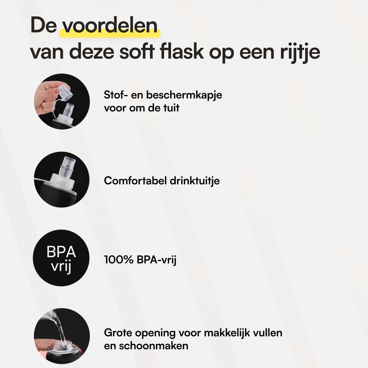 GearGlow® Soft Flask 500 ml - Opvouwbare Waterfles - Drinkfles Hardlopen - Opvouwbare Drinkfles - Zwart — cadeau in Sport & Outdoor - foto 3