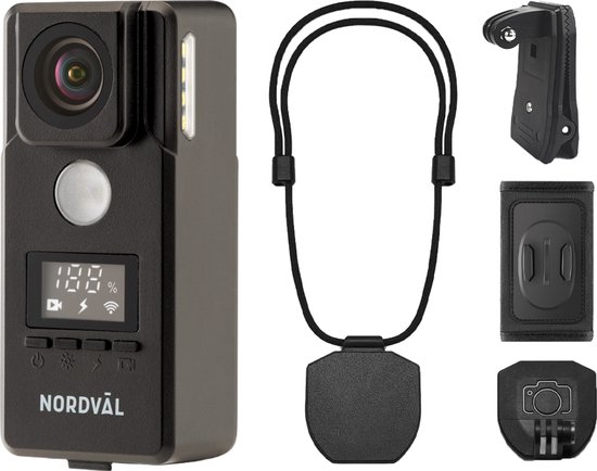 Nordväl BC101F - Bodycam - Action body cam - 4K Ultra HD - Verlichting - Nachtzicht - Wifi