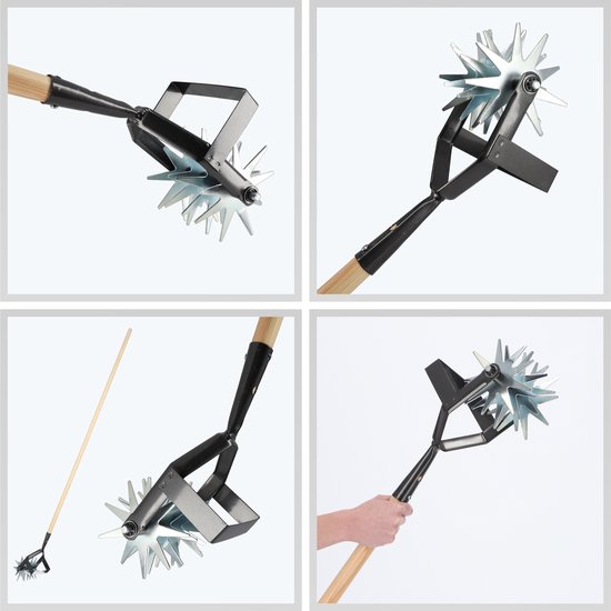 KADAX Sterfrees met wiedemes met houten steel, cultivator, tuinfrees, rolcultivator, kruimelaar voor het losmaken van de grond, bebouwer, rolhak (met 4 sterren, houten steel) van Merkloos	 — afbeelding 4