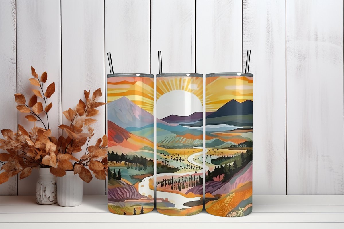 Thermosbeker Zonsopkomst - 600 ml RVS Tumbler met Rietje - Cadeau - Schoolbeker - Antilek dop - Vaatwasserbestendig - Werkbeker - To go beker - Zomaar