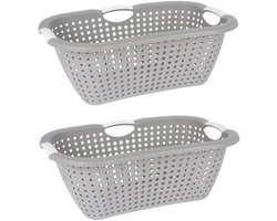 Storage Solutions wasmand - 2x - grijs - 26 liter - kunststof - 40 x 60 x 22 cm - Draagwasmand - met handvatten