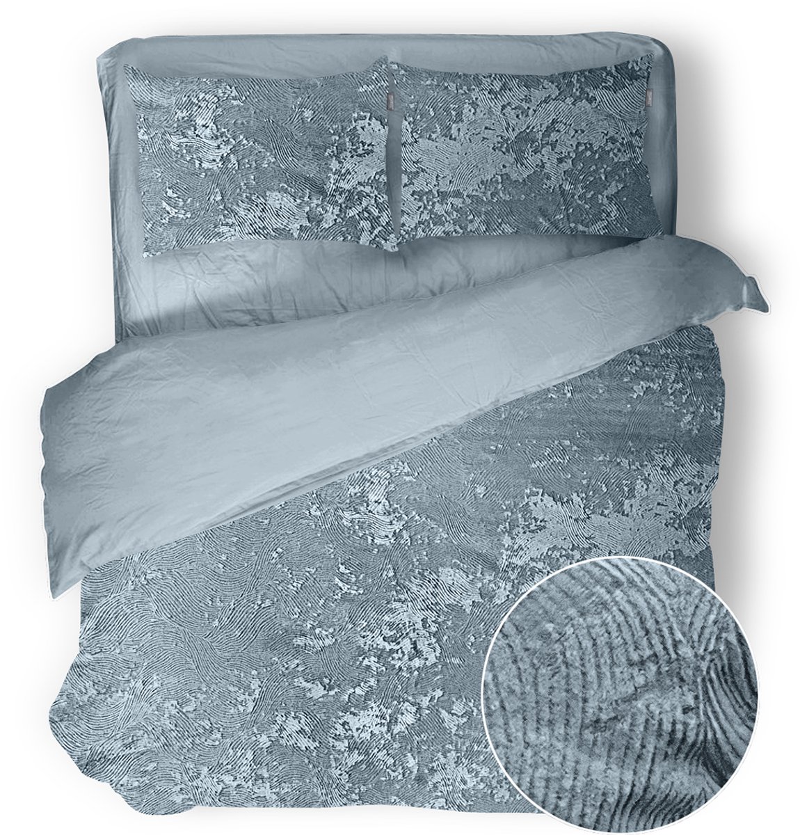 Eleganzzz Dekbedovertrek 3D Embossed Velvet Wave - Mineral - Dekbedovertrek 200x200/220cm - Velvet Dekbedovertrek - 100% Velvet - Tweepersoons dekbedovertrekken