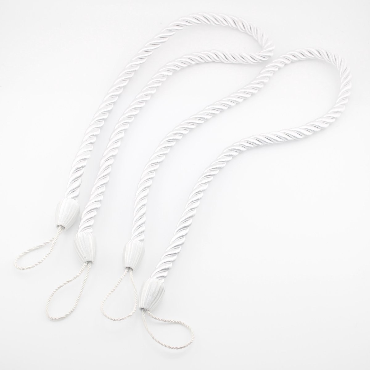 Set van 4 STUKS LUXE GORDIJNHOUDERS/EMBRASSES GORDIJN, GORDIJNKOORD om te Knopen, Lengte 65CM, Dikte 10MM, Kleur WIT
