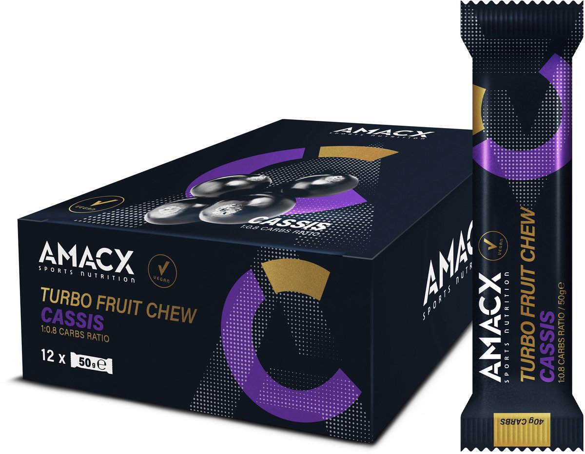 Amacx Turbo Fruit Chew Cassis - Energie reep - Bar - Energy gums - 12 pack