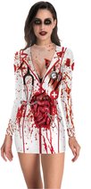 Joya Party® Bloederige Sexy Zuster Kostuum | Halloween Verkleedjurk Dames | Korte Strakke Verpleegster Jurk met Bloed | Stretch | Carnaval & Halloween Outfit | Maat M