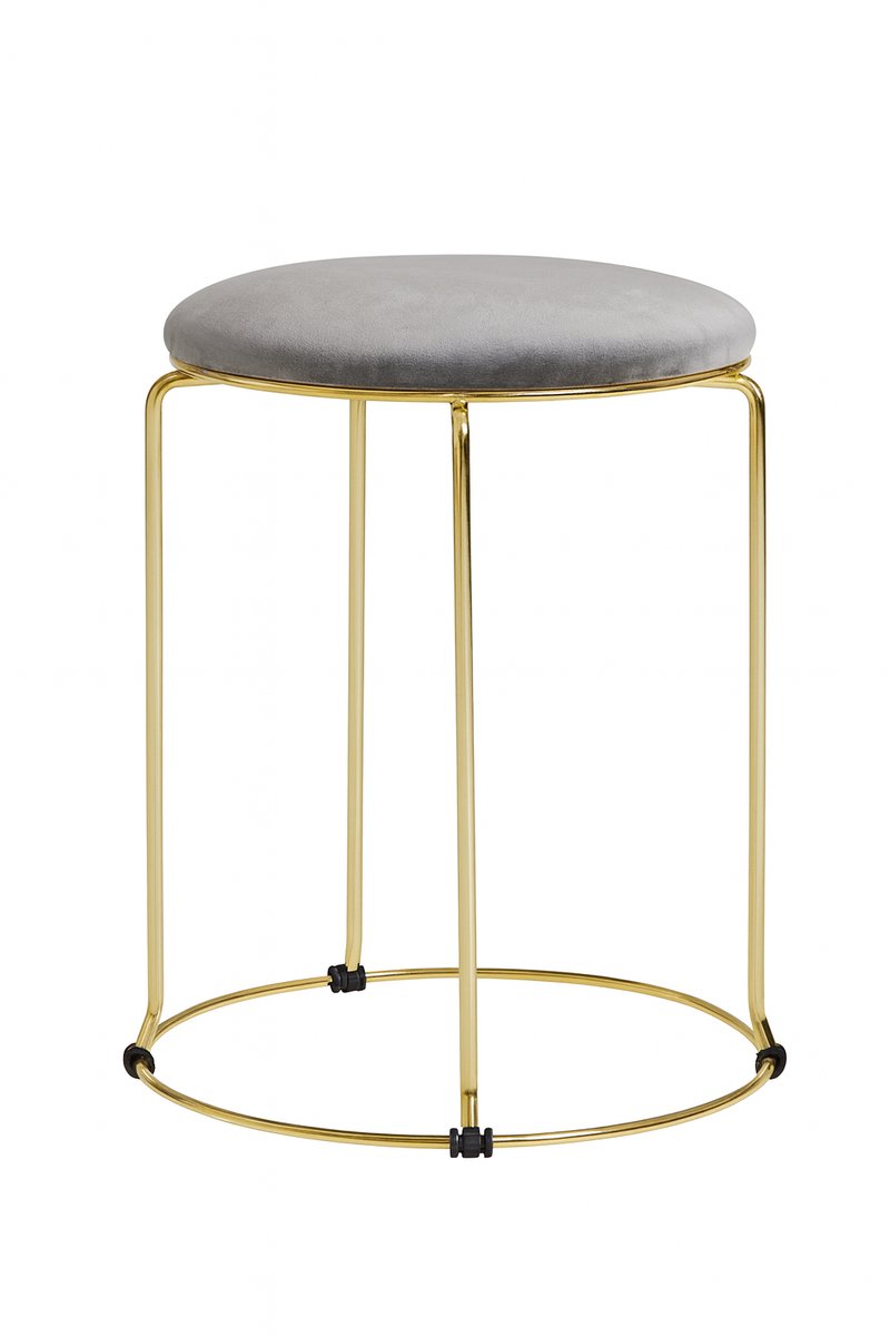 Luxaliving Kruk Goud Grijs -Poef - Velvet & Metaal - Krukje -Ø 29 x H46 cm