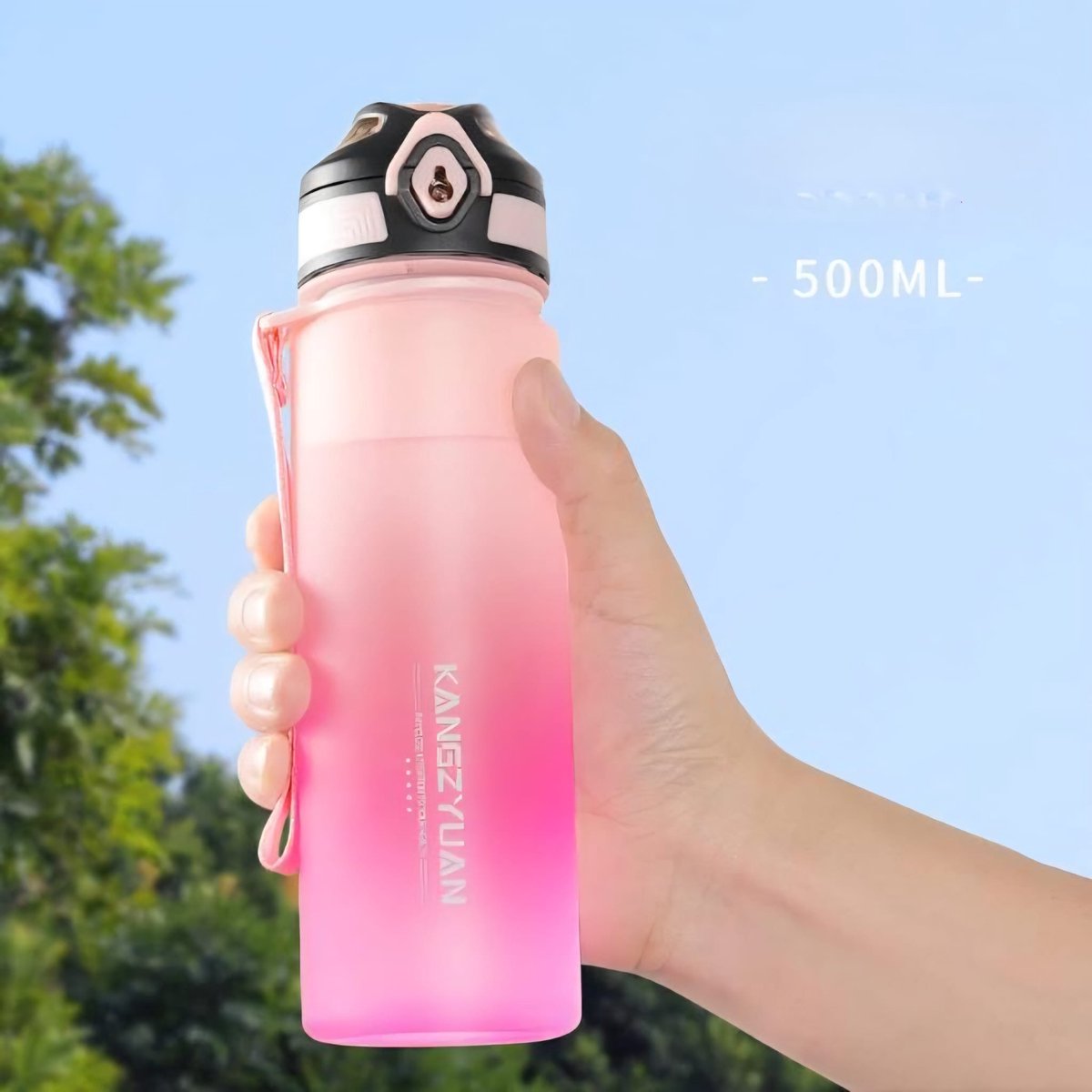 KANGZYUAN Waterfles - Drinkfles 500 ml – BPA-Vrije Tritan Waterfles – 100% Lekvrij – Herbruikbare Sportfles met 1-Klik Deksel – Voor School, Sport & Kantoor – Lichtroze/Roze
