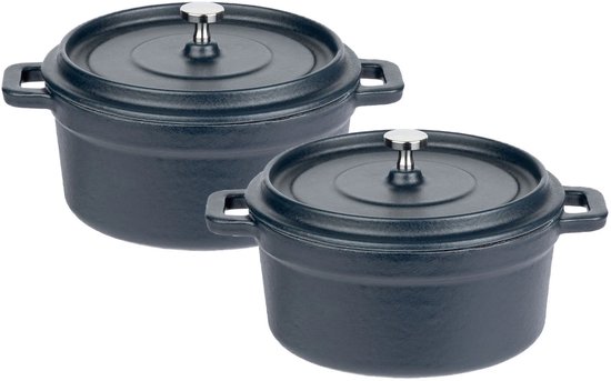 GSW 2 gietijzeren mini serveerpannen Blauw - Diameter: elk 14 cm Geschikt voor: alle soorten fornuizen Ovenbestendig: tot 240 °C