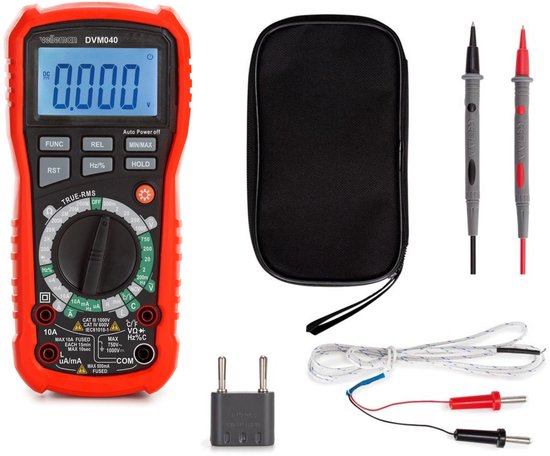 Velleman Digitale multimeter, datahold, contactloze spanningsdetectie, met REL-functie, geschikt voor het meten van AC/DC-stroom, AC/DC-spanning, weerstand, frequentie, temperatuur, continuïteit, inclusief meetsnoeren