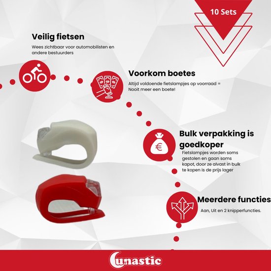 Fietslampjes LED 10 Sets (10 x Wit & 10 x Rood) Lunastic Fietsverlichting Inclusief Batterijen - Set van 20 x Fietslampjes - Fietslamp op Batterij van Merkloos — afbeelding 3