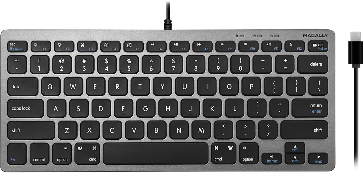 Macally UCSLIMKEYCSG Compact bedraad USB-C toetsenbord voor Apple Mac en iPad - Zwarte toetsen - U.S. Engels (QWERTY) layout