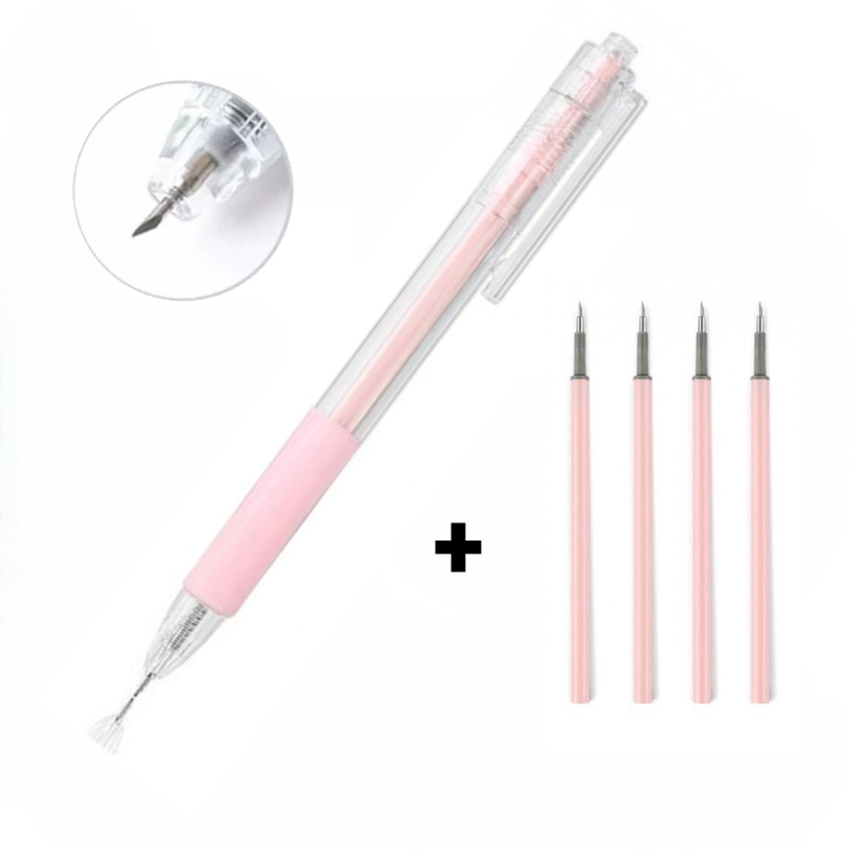 Pen Papier Snijmesje -Hobbymes - Mes Pen - Papier Snijder - Snijgereedschap - Inclusief 4 Reserve Mesjes - Hobby - Knutselen – Uitsnijden -Roze -LOUZIR