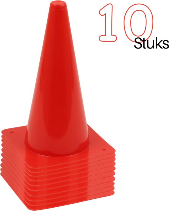 Pile de 10 cônes rouges, avec '10 Stuks' en arrière-plan.