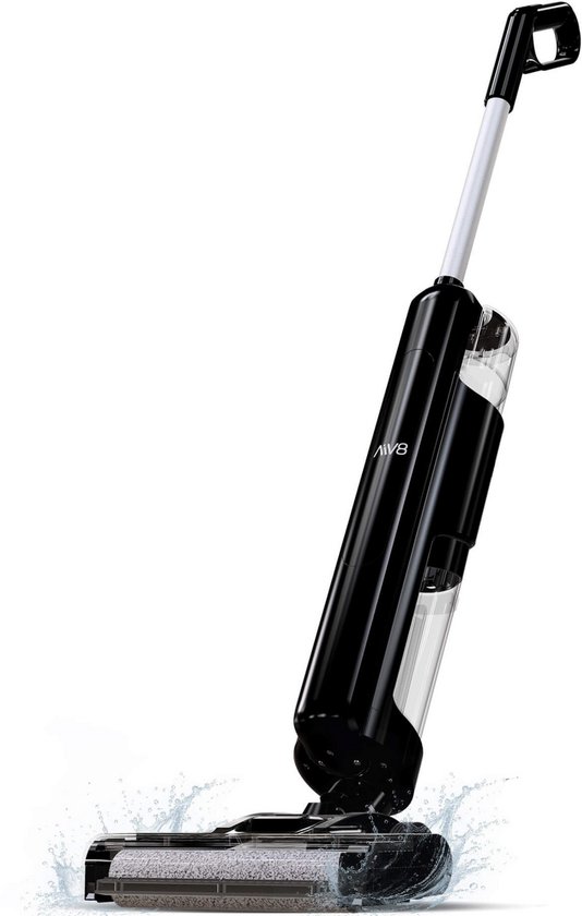 Turbotronic AIV8 Draadloze Vloerreiniger - Steelstofzuiger Met Dweilfunctie - Zelfreinigend - Stofzuigt en dweilt - Nat Droog Stofzuiger - Elektrische Dweil - Zwart