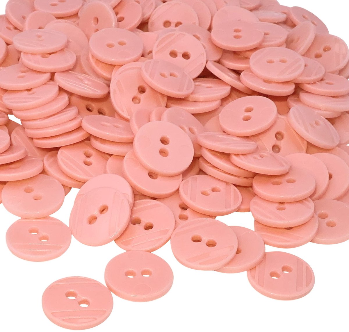 100 roze ronde plastic knopen met 2 gaten van 15 mm diameter en 2,2 mm dikte, ideaal voor naaiprojecten met stevige pasvorm en eenvoudige bevestiging