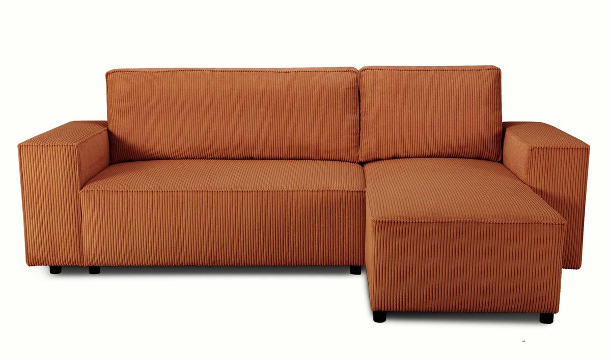 Hoekbank Josh Rechts - Met Opbergruimte - Terracotta Ribfluweel
