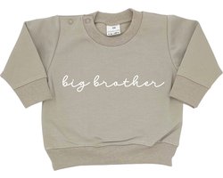 Sweater trui shirt voor kind baby- grote broer big bro beige Maat 98 - Big brother bro - Familie uitbreiding - Zwangerschap aankondiging hoera stoer ik ben word bekendmaking baby