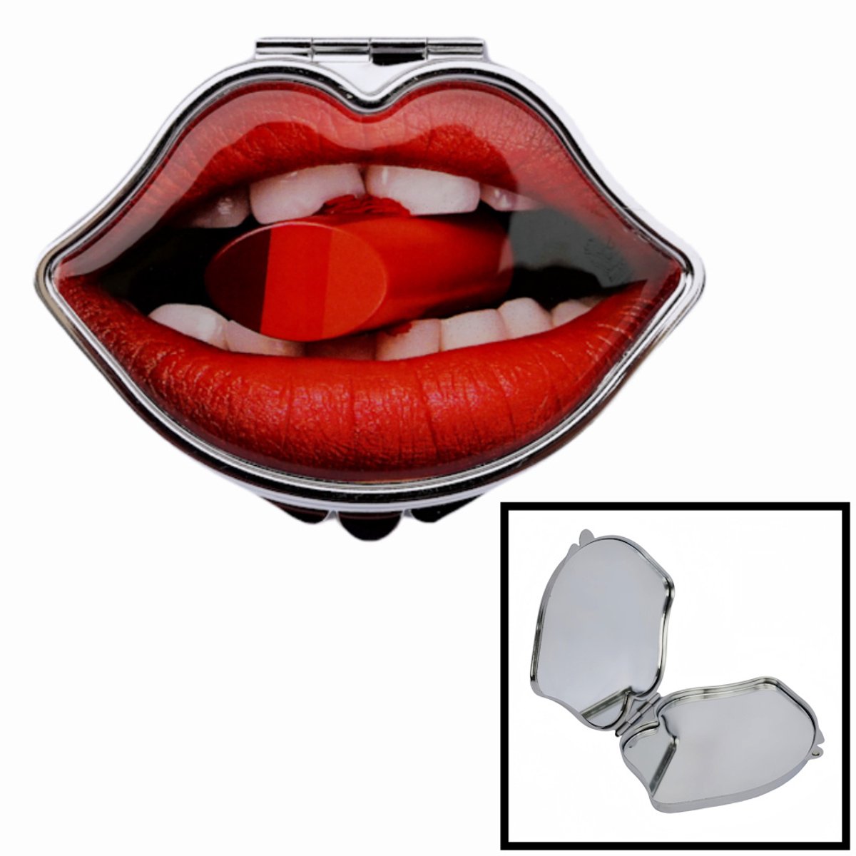 Decopatent - Kleine inklapbare Make-Up Spiegel - Dames Make Up Spiegeltje - Zak spiegel uitklapbaar - Klapspiegel - Reisspiegel - Festival spiegel - Handig Zak / Tas formaat - Model: Mond met Lippenstift